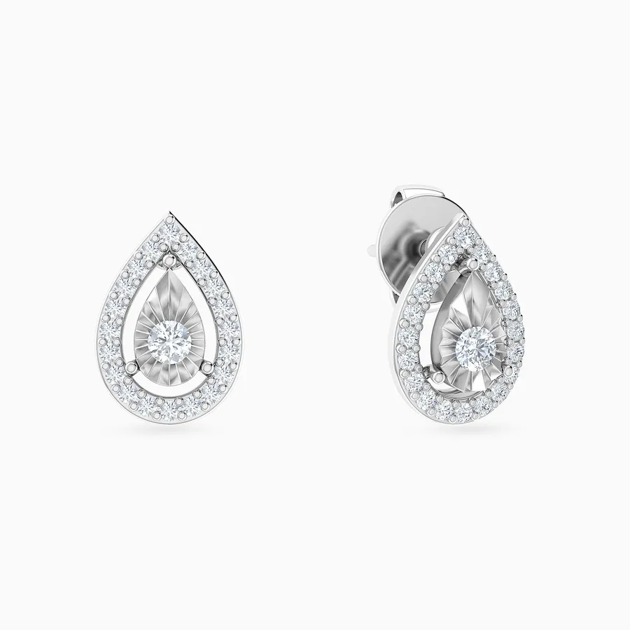 Framed Teardrop Cluster Diamond Stud Earrings in 18K Gold